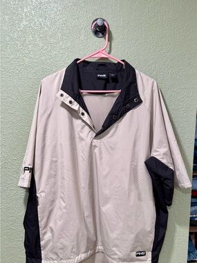 PING Two-Tone Gold Windbreaker in Light Beige and Black Large